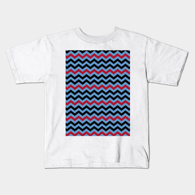 Light Blue Red and Black Chevron Zigzag Pattern Kids T-Shirt by squeakyricardo